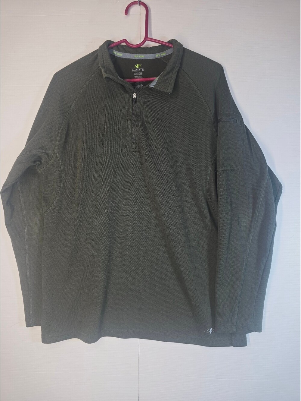 NordicTrack Mens Medium Olive Green 1/4 Zip Waffle Thermal Pullover Arm Pocket